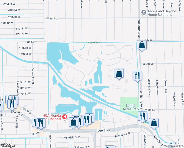 map of restaurants, bars, coffee shops, grocery stores, and more near 18124 Horizon View Boulevard in Lehigh Acres