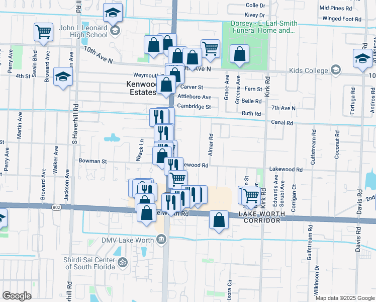 map of restaurants, bars, coffee shops, grocery stores, and more near 4405 Lakewood Road in Lake Worth