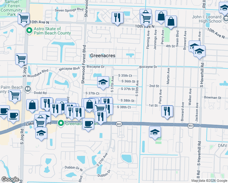 map of restaurants, bars, coffee shops, grocery stores, and more near 5775 South 37th Street in Greenacres