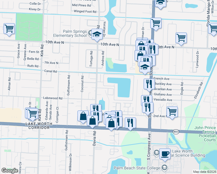 map of restaurants, bars, coffee shops, grocery stores, and more near 501 Talia Circle in Palm Springs