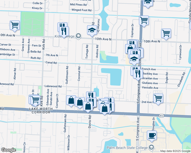 map of restaurants, bars, coffee shops, grocery stores, and more near 221 Talia Circle in Lake Worth