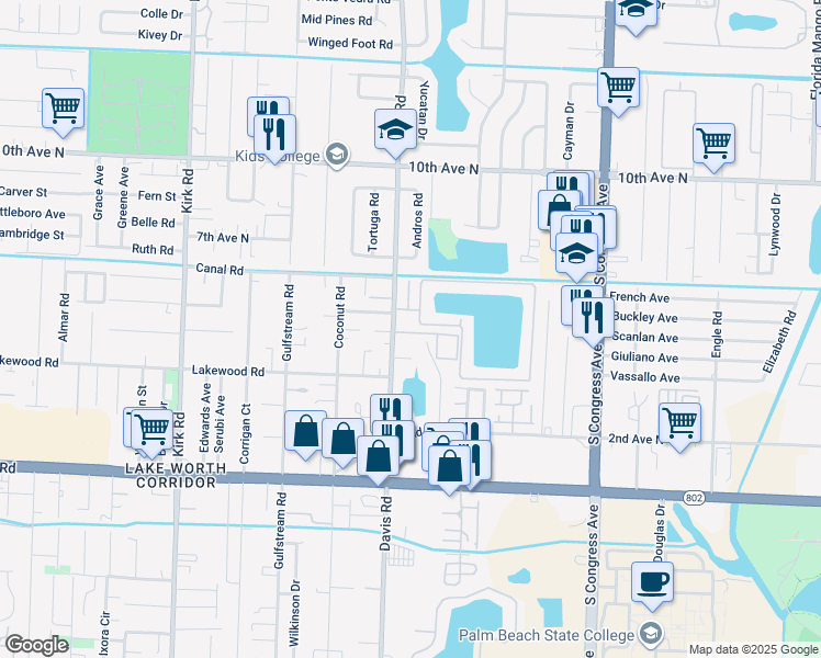 map of restaurants, bars, coffee shops, grocery stores, and more near 3609 Davis Road in Palm Springs