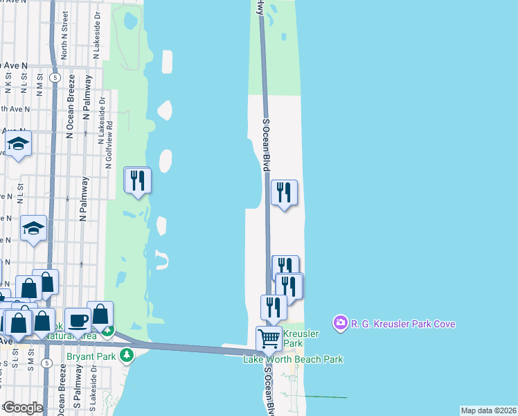 map of restaurants, bars, coffee shops, grocery stores, and more near 2720 Florida A1A in Palm Beach