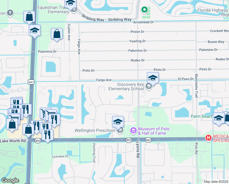 map of restaurants, bars, coffee shops, grocery stores, and more near 9021 Winding Woods Drive in Lake Worth