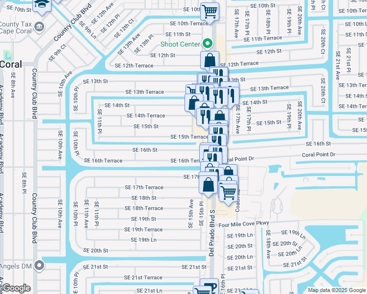 map of restaurants, bars, coffee shops, grocery stores, and more near 1449 Southeast 16th Street in Cape Coral
