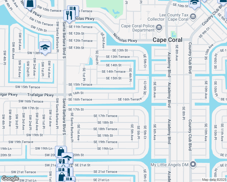 map of restaurants, bars, coffee shops, grocery stores, and more near 311 Southeast 16th Street in Cape Coral