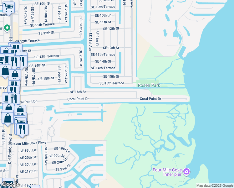 map of restaurants, bars, coffee shops, grocery stores, and more near 2224 Southeast 16th Street in Cape Coral