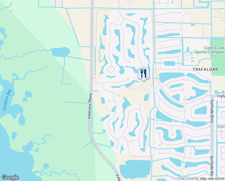 map of restaurants, bars, coffee shops, grocery stores, and more near 11780 Royal Tee Circle in Cape Coral