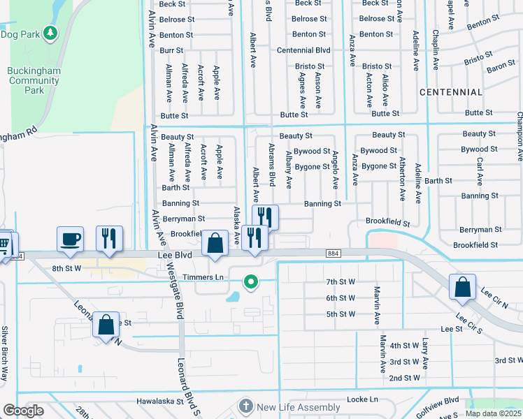 map of restaurants, bars, coffee shops, grocery stores, and more near 818 Albert Avenue in Lehigh Acres