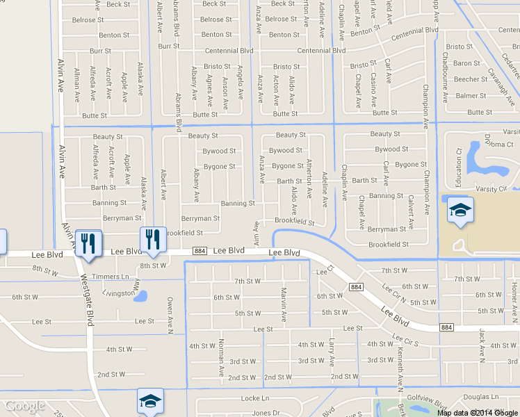 map of restaurants, bars, coffee shops, grocery stores, and more near 818 Anza Avenue in Lehigh Acres