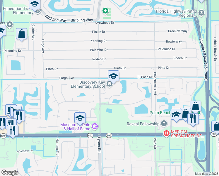 map of restaurants, bars, coffee shops, grocery stores, and more near 3550 Lyons Road in Lake Worth