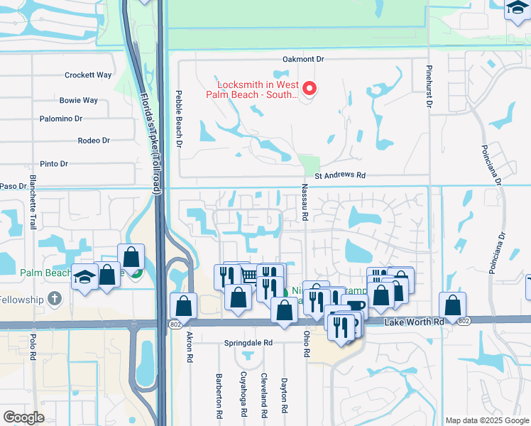 map of restaurants, bars, coffee shops, grocery stores, and more near 7650 Meed Drive in Lake Worth