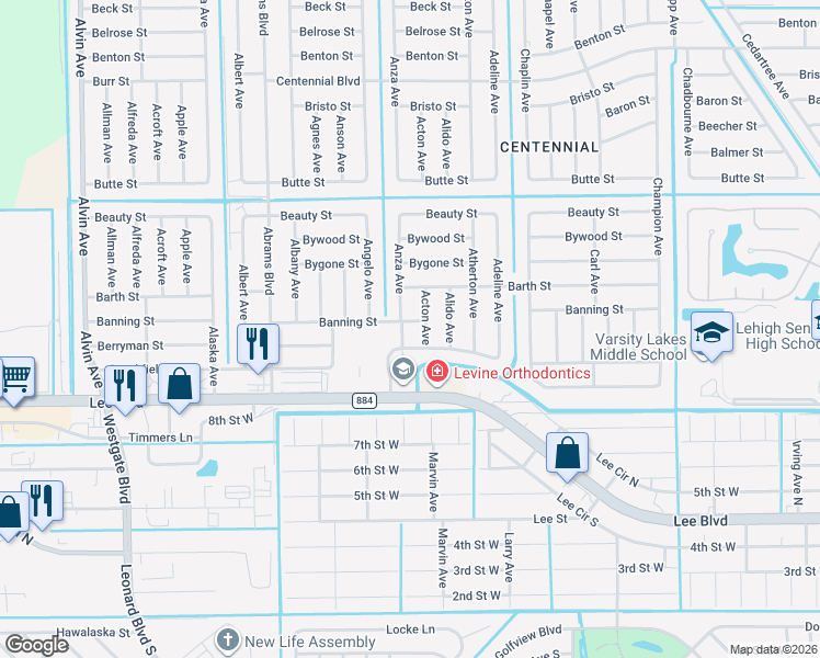 map of restaurants, bars, coffee shops, grocery stores, and more near 818 Anza Avenue in Lehigh Acres