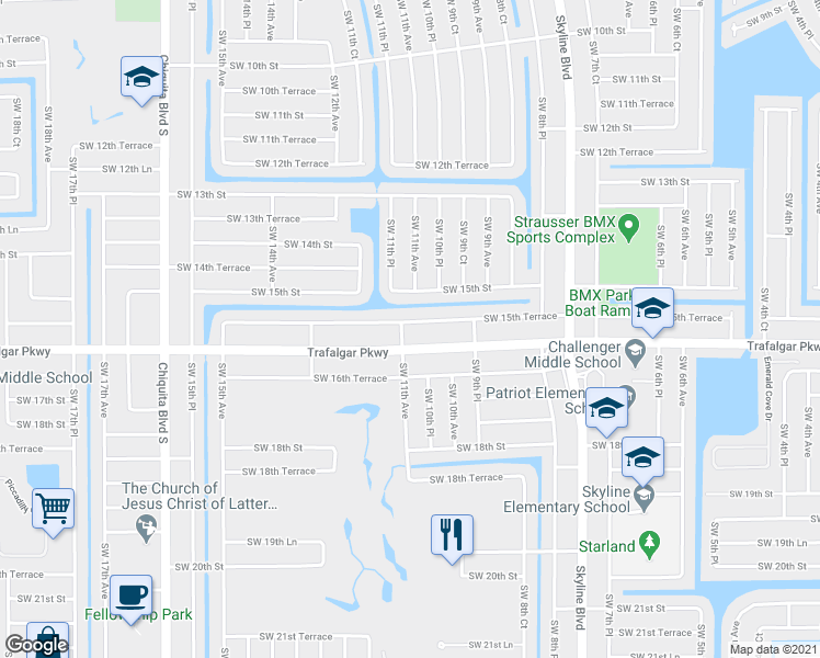 map of restaurants, bars, coffee shops, grocery stores, and more near 1018 Southwest 15th Terrace in Cape Coral