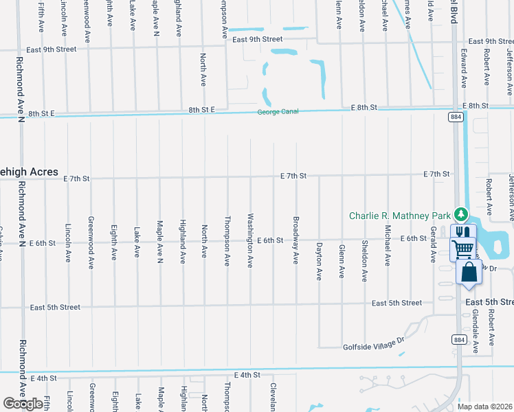 map of restaurants, bars, coffee shops, grocery stores, and more near 612 Washington Avenue in Lehigh Acres
