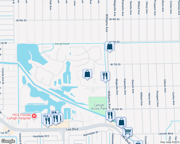 map of restaurants, bars, coffee shops, grocery stores, and more near 8500 Gassner Way in Lehigh Acres