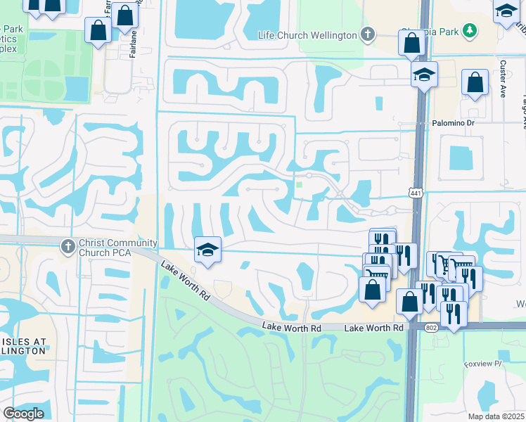 map of restaurants, bars, coffee shops, grocery stores, and more near 10460 Trianon Place in Wellington