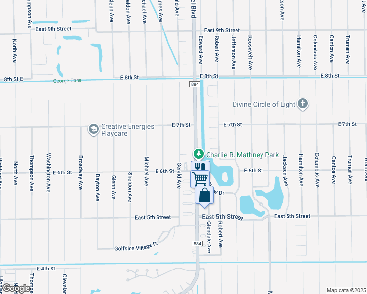 map of restaurants, bars, coffee shops, grocery stores, and more near 608 Gerald Avenue in Lehigh Acres