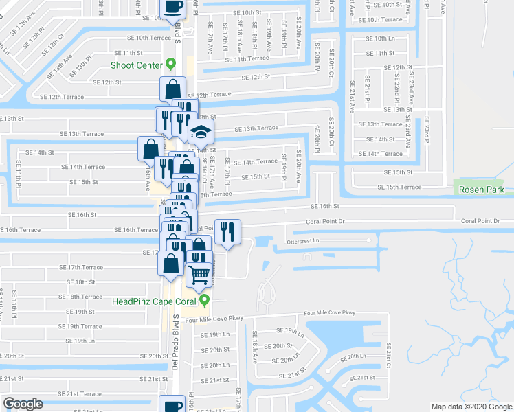 map of restaurants, bars, coffee shops, grocery stores, and more near 1819 Southeast 16th Street in Cape Coral