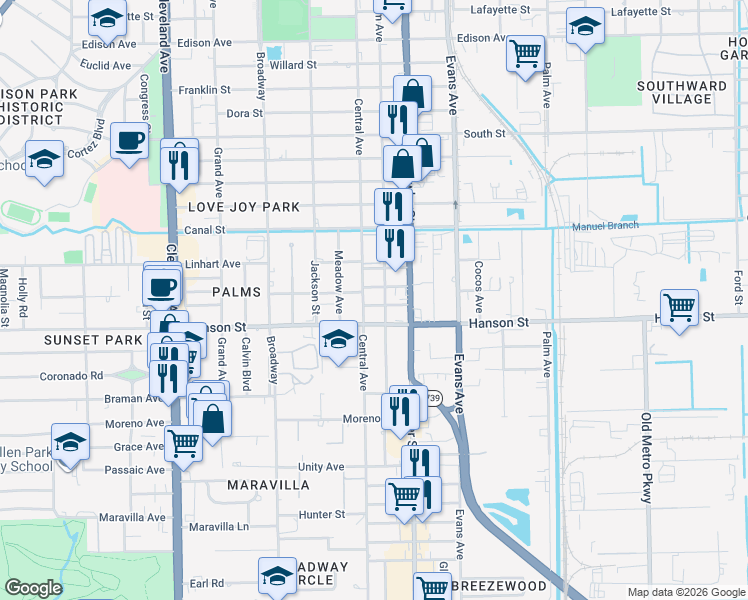 map of restaurants, bars, coffee shops, grocery stores, and more near 2419 Morado Street in Fort Myers