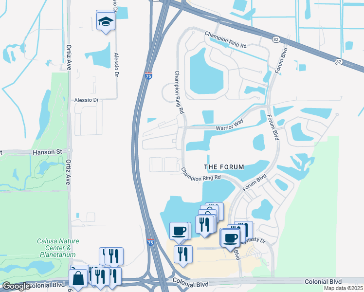 map of restaurants, bars, coffee shops, grocery stores, and more near 3114 Champion Ring Road in Fort Myers