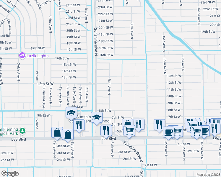 map of restaurants, bars, coffee shops, grocery stores, and more near 3314 11th Street West in Lehigh Acres