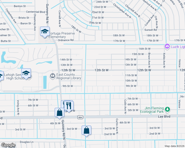 map of restaurants, bars, coffee shops, grocery stores, and more near 4204 11th Street West in Lehigh Acres