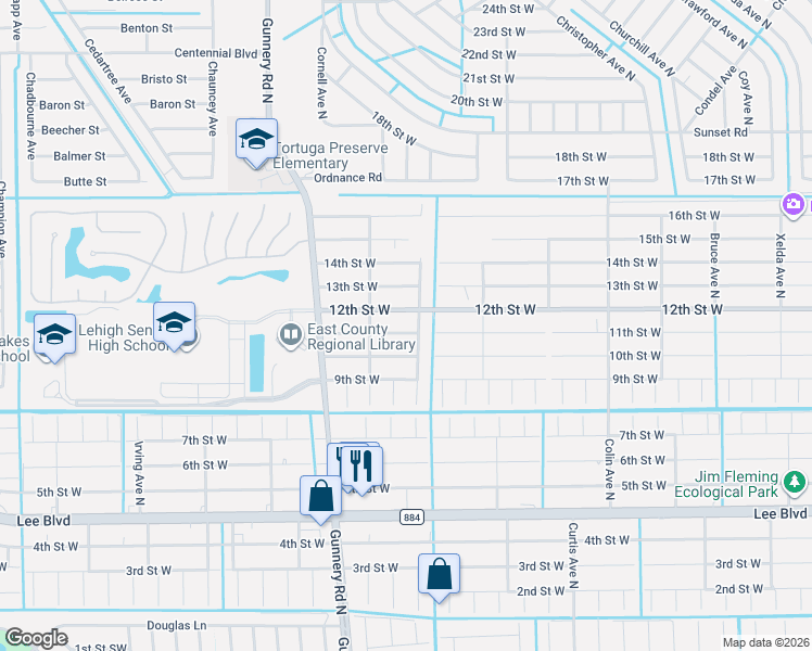 map of restaurants, bars, coffee shops, grocery stores, and more near 4306 11th Street West in Lehigh Acres