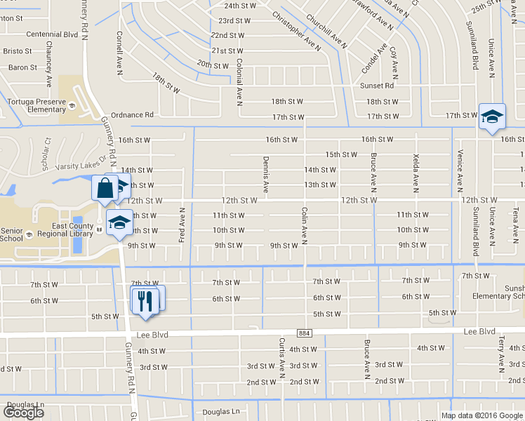 map of restaurants, bars, coffee shops, grocery stores, and more near 4100 11th Street West in Lehigh Acres