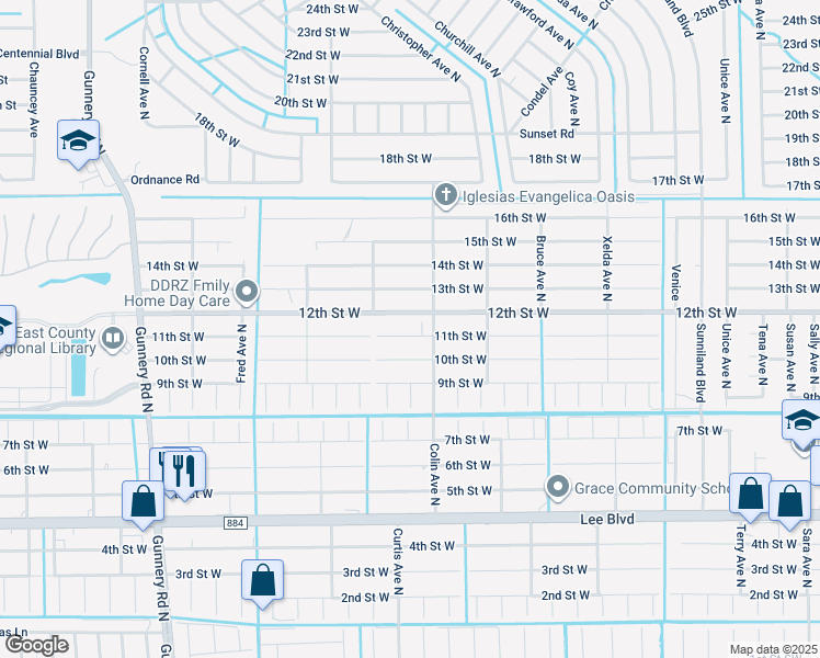 map of restaurants, bars, coffee shops, grocery stores, and more near 4006 11th Street West in Lehigh Acres
