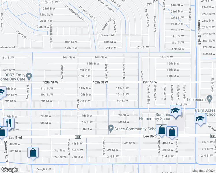map of restaurants, bars, coffee shops, grocery stores, and more near 3734 11th Street West in Lehigh Acres