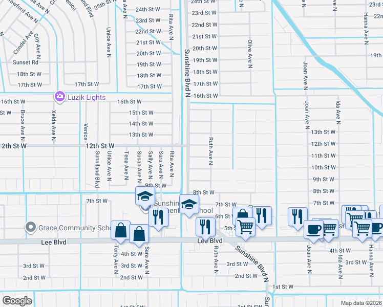 map of restaurants, bars, coffee shops, grocery stores, and more near 3326 11th Street West in Lehigh Acres