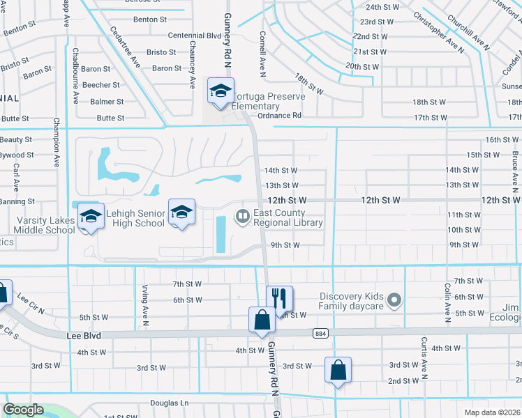 map of restaurants, bars, coffee shops, grocery stores, and more near 4324 11th Street West in Lehigh Acres