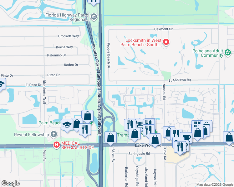map of restaurants, bars, coffee shops, grocery stores, and more near 3529 Englewood Drive in Wellington