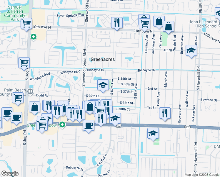 map of restaurants, bars, coffee shops, grocery stores, and more near 5775 South 37th Street in Greenacres