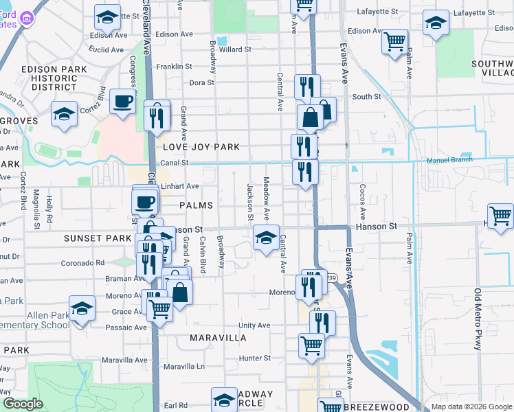 map of restaurants, bars, coffee shops, grocery stores, and more near 2330 Maple Avenue in Fort Myers