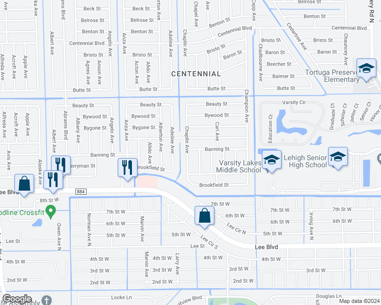 map of restaurants, bars, coffee shops, grocery stores, and more near 822 Chaplin Avenue in Lehigh Acres