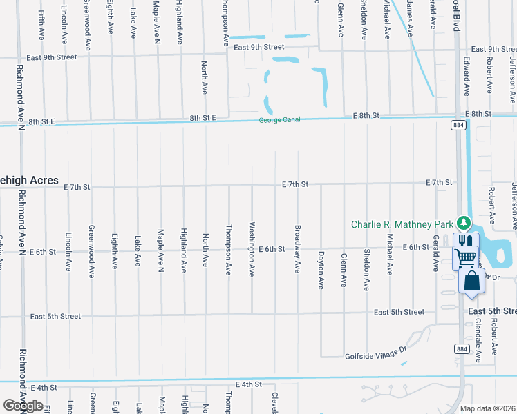 map of restaurants, bars, coffee shops, grocery stores, and more near 612 Washington Avenue in Lehigh Acres