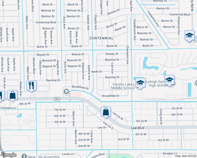 map of restaurants, bars, coffee shops, grocery stores, and more near 822 Chaplin Avenue in Lehigh Acres