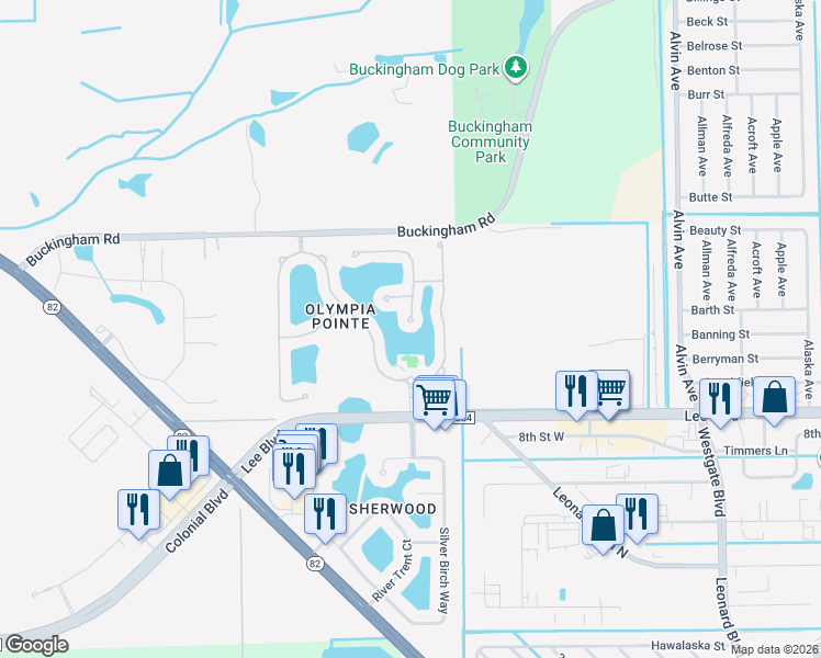 map of restaurants, bars, coffee shops, grocery stores, and more near 11762 Eros Road in Lehigh Acres