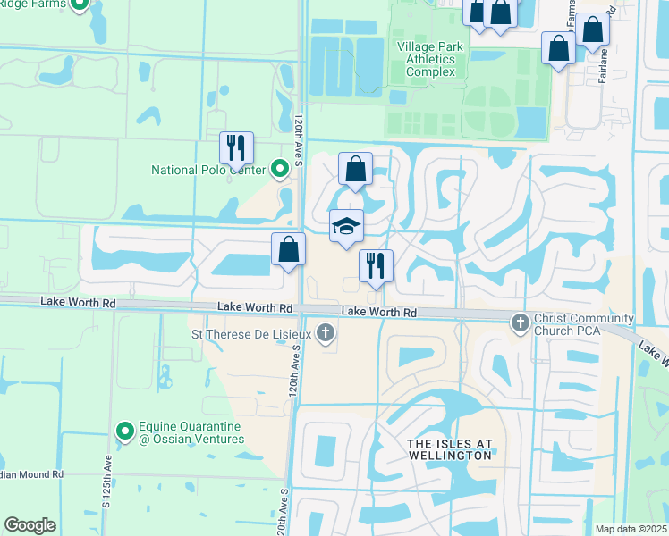 map of restaurants, bars, coffee shops, grocery stores, and more near 11901 Lake Worth Road in Wellington