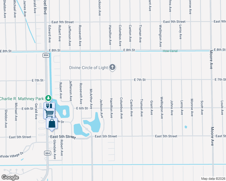 map of restaurants, bars, coffee shops, grocery stores, and more near 614 Hamilton Avenue in Lehigh Acres