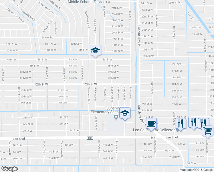 map of restaurants, bars, coffee shops, grocery stores, and more near 1008 Tena Avenue North in Lehigh Acres