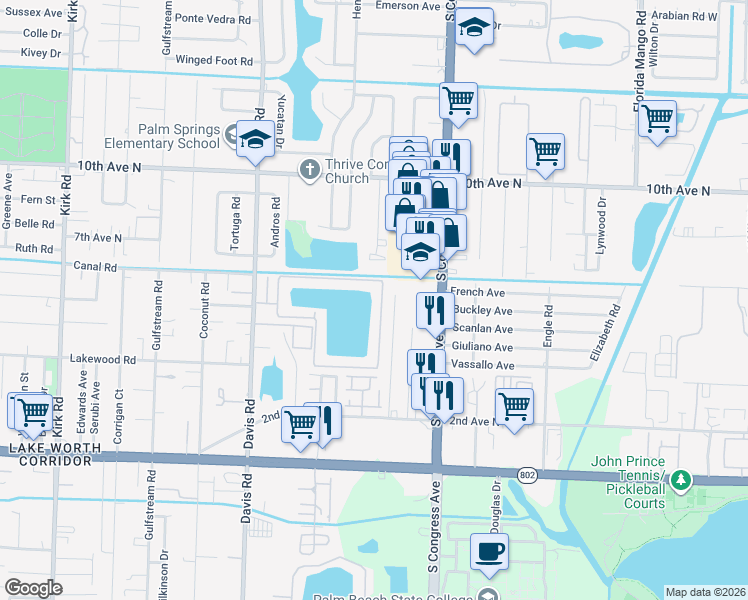 map of restaurants, bars, coffee shops, grocery stores, and more near 3202 Waterview Circle in Palm Springs