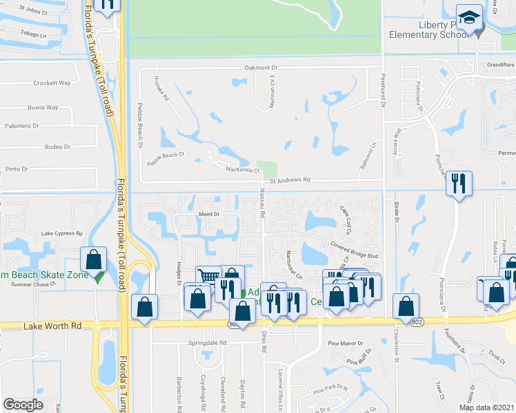 map of restaurants, bars, coffee shops, grocery stores, and more near 3679 English Road in Lake Worth