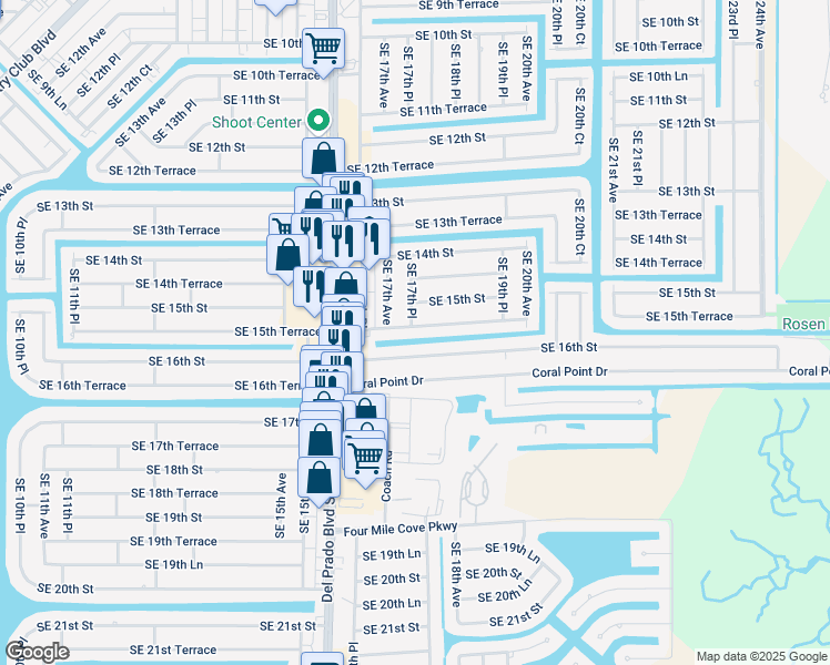 map of restaurants, bars, coffee shops, grocery stores, and more near 1718 Southeast 15th Terrace in Cape Coral