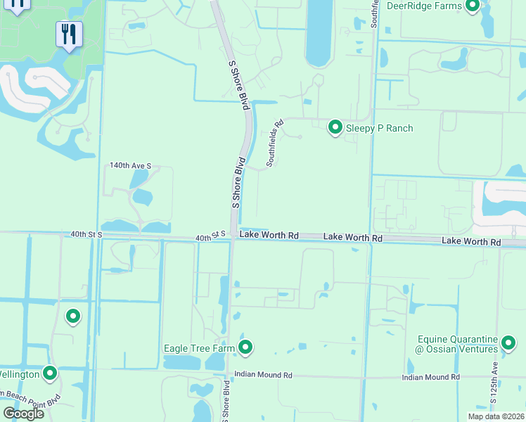 map of restaurants, bars, coffee shops, grocery stores, and more near 3955 Fieldview Way in Wellington