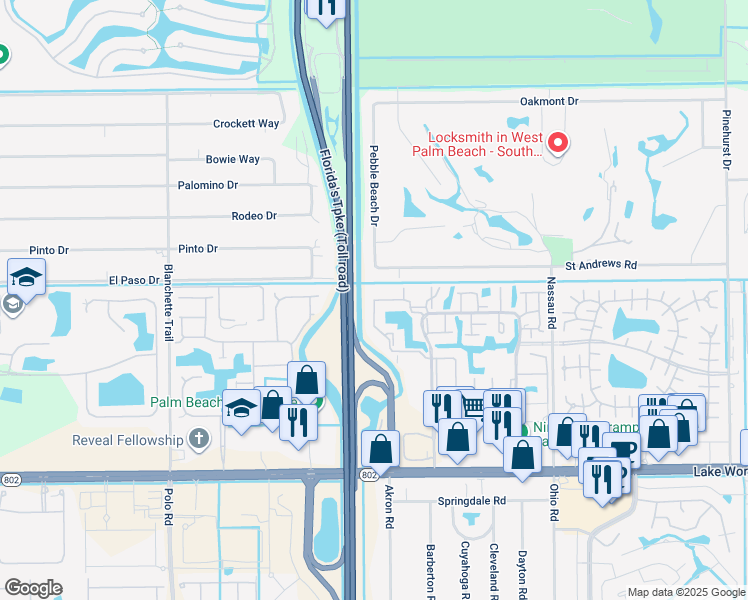 map of restaurants, bars, coffee shops, grocery stores, and more near 7844 Willow Spring Drive in Lake Worth