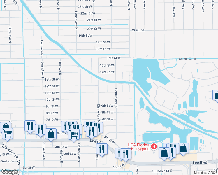 map of restaurants, bars, coffee shops, grocery stores, and more near 1104 Dorothy Avenue North in Lehigh Acres