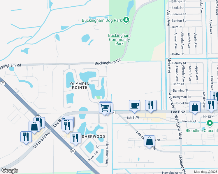 map of restaurants, bars, coffee shops, grocery stores, and more near 8607 Athena Court in Lehigh Acres